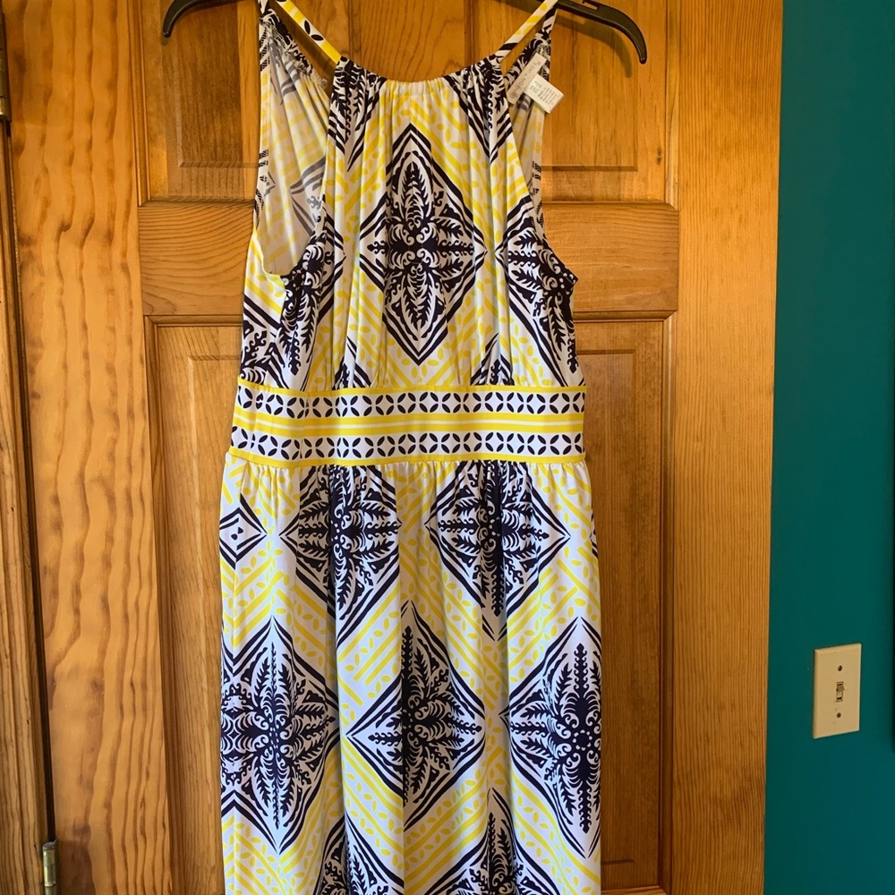 London Times yellow, blue n white summer dress. Size 8